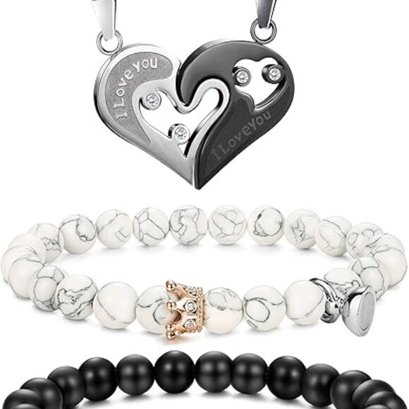NEW 4Pcs Couples Bracelet Necklace Set Matching His and Hers Promise Lov… - Picture 6 of 8